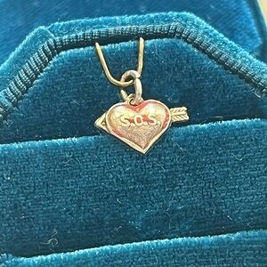 Antique 800/835 German Silver Lucky Charm S. O. S.  Heart Charm with Arrow- .7g